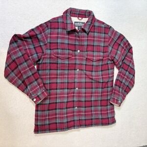 Woolrich Women's Fleece Lined Shirt Shacket Snap Jacket M Red Gray Outdoors